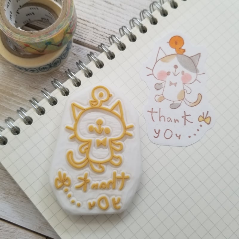 消しゴムはんこ リアルねこさんとthankyou 消しゴムはんこリアルねこ