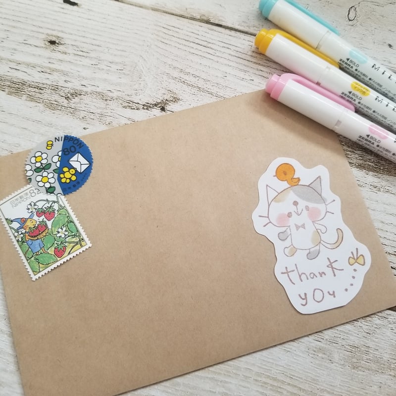 消しゴムはんこリアルねこさんとthankyou