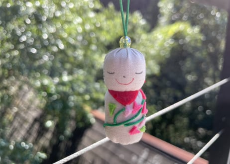 くぬぎ地蔵ストラップ　アケボノツツジver