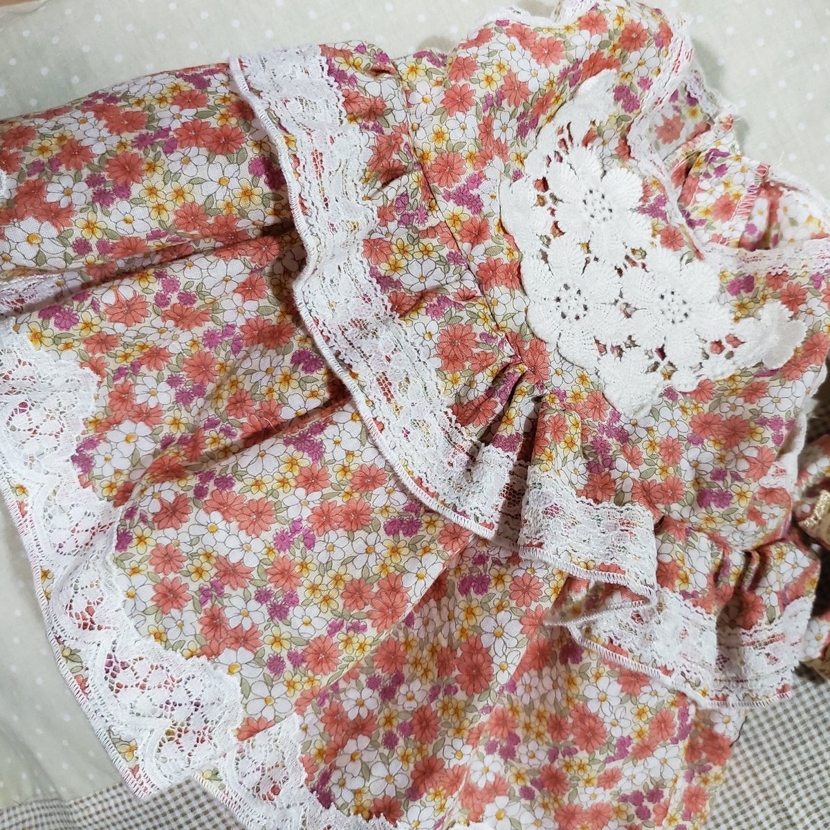 専用 シェリーメイ ハンドメイド チュール ワンピース パープルお花・オレンジ色 専用 シェリーメイ ハンドメイド チュール ワンピース パープル