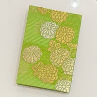 【３日間限定A5クリアファイルとシール付き】舞妓さんの衣装で作った世界にたった一つの御朱印帳（黄緑の織帯２ー２/限定２）送料込み、ほつれ防止カバー付き