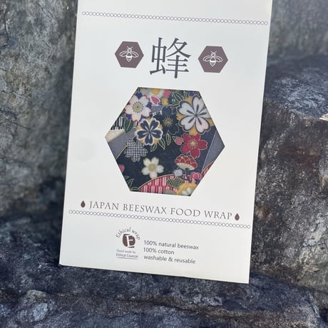 和柄ライン　黒花　M 蜜蝋ラップ