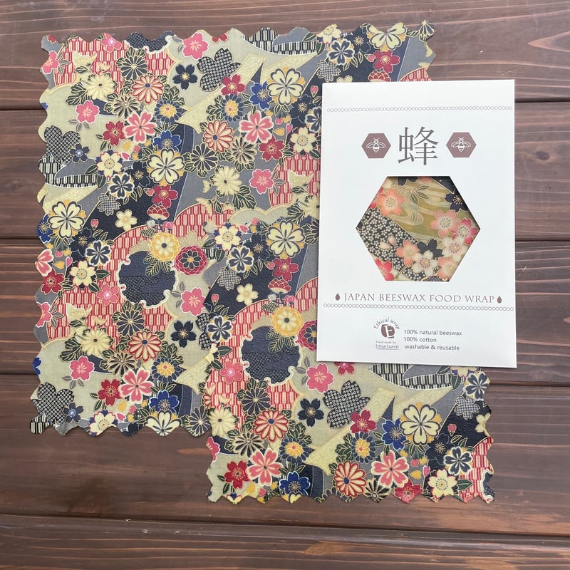 和柄ライン 黒花 M 蜜蝋ラップ | ETHICAL WRAP