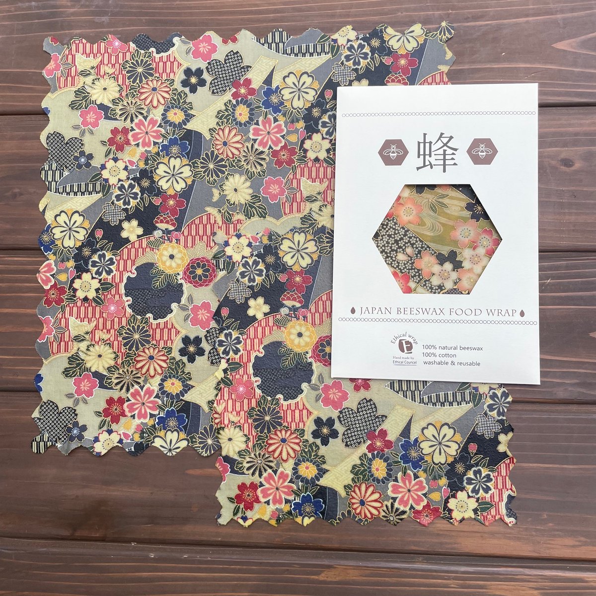 和柄ライン 黒花 M 蜜蝋ラップ | ETHICAL WRAP