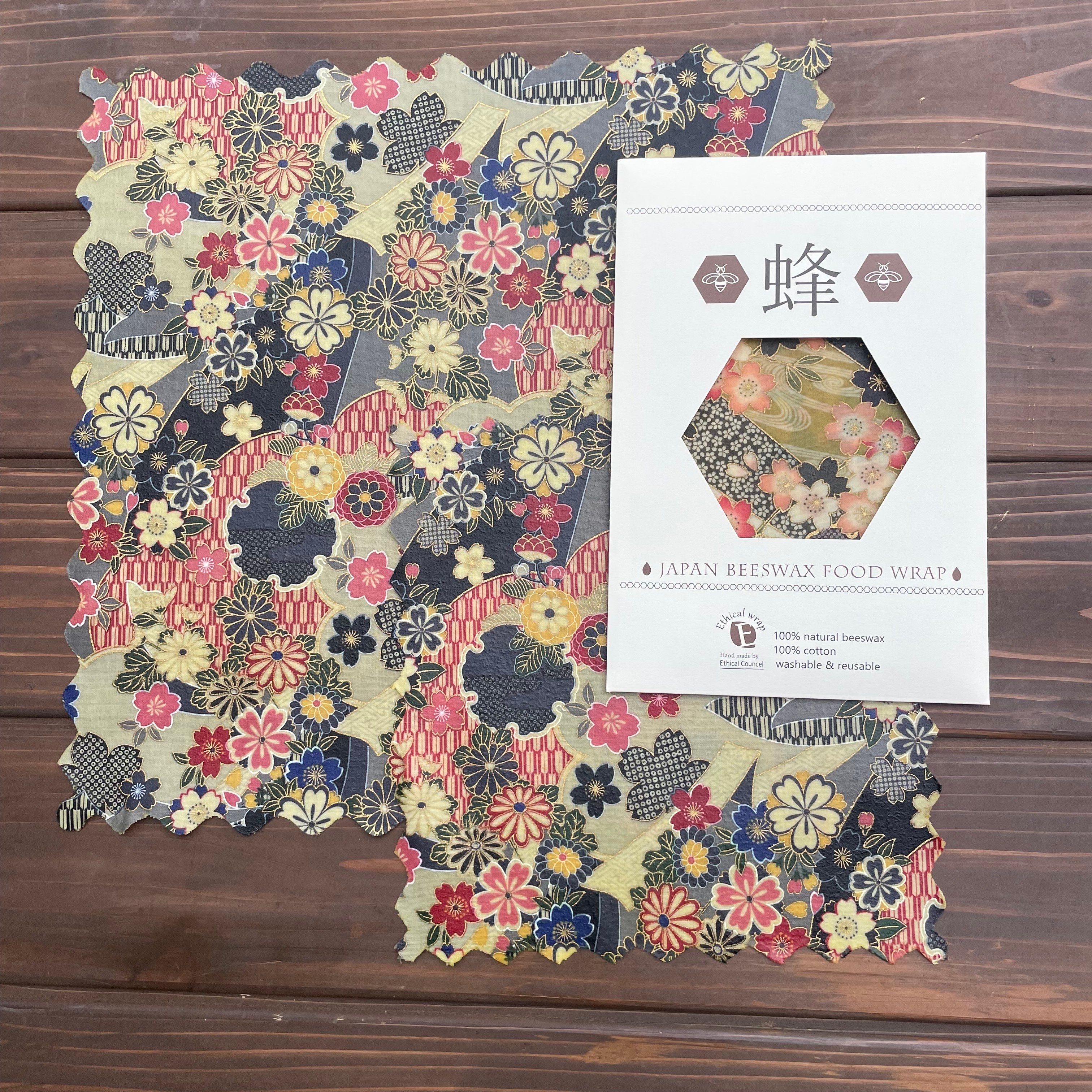 和柄ライン 黒花 M 蜜蝋ラップ | ETHICAL WRAP