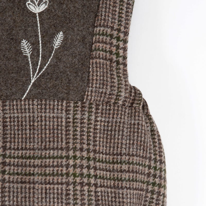新品popelinポペリンwoollen romper 2-3y Popelin / Brown plaid woollen romper suit with