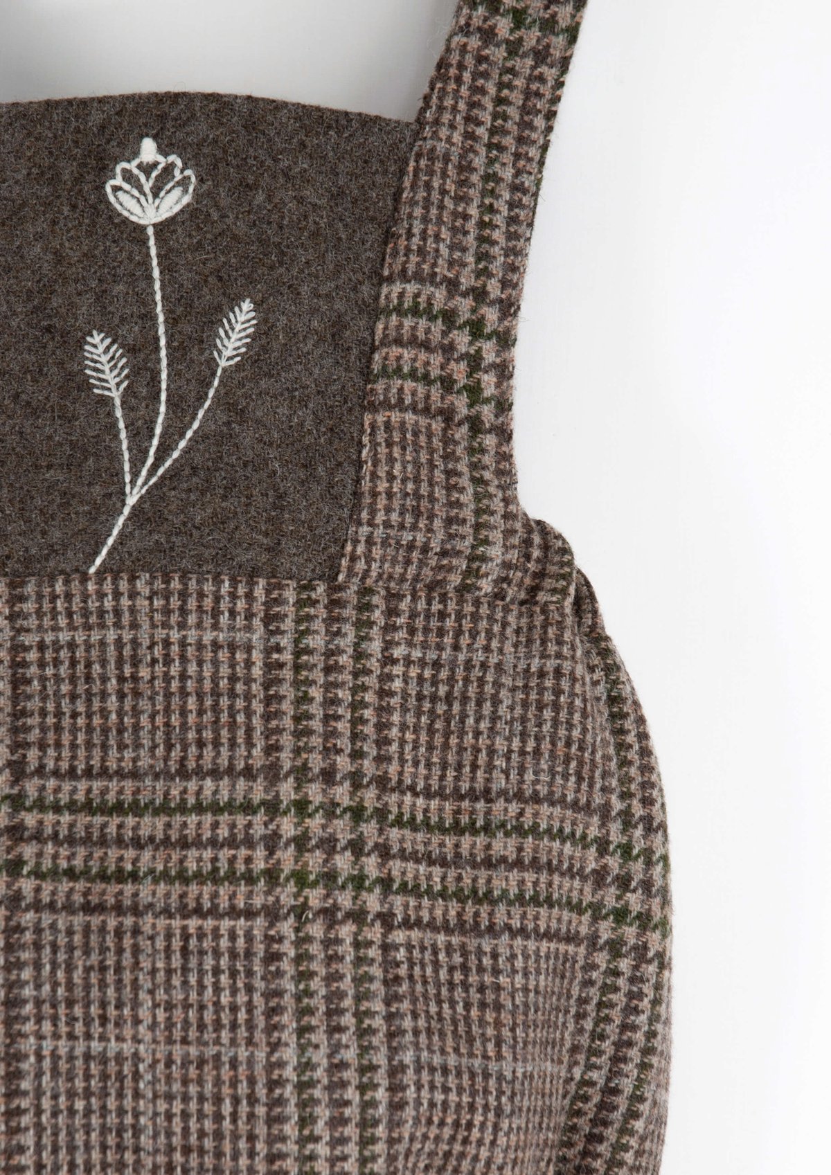 ロンパース・カバーオール popelin Woollen crossover romper suit Popelin Brown Plaid Woolen Overall – Panda and Cub
