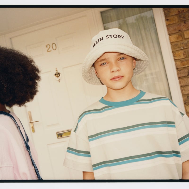 トップス Main Story Loose Tee / Honey Peach 4y main story / Loose Tee - Green Tint Stripe (2y-