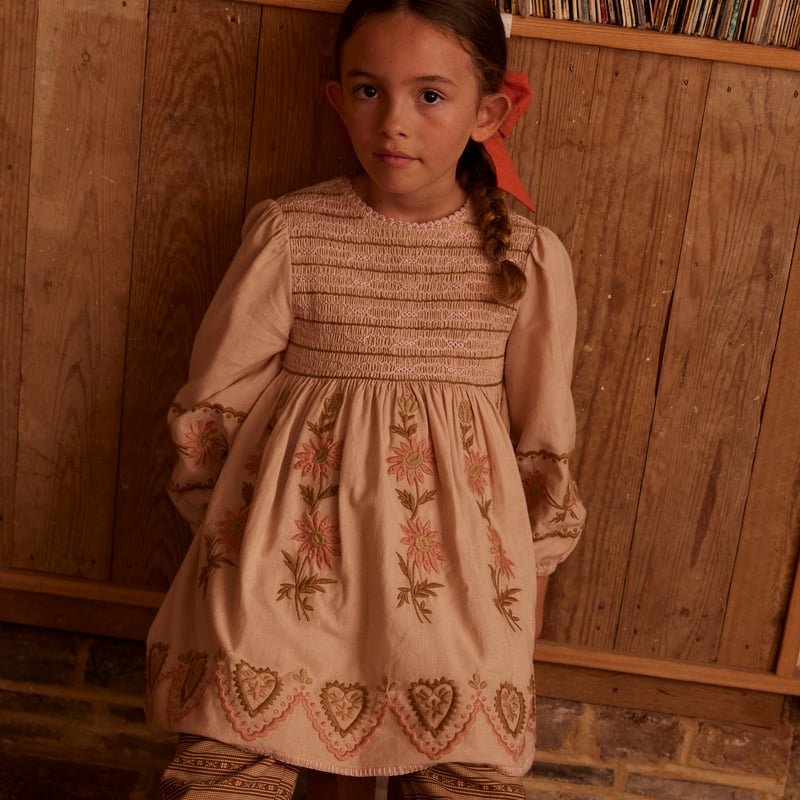 Apolina☆Penny Smock Dress-Cashew☆3-5y Cotton woven embroidered dress vintage inspired child. – Apolina