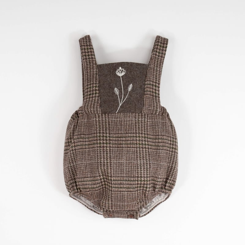 Popelin / Brown plaid woollen romper suit with