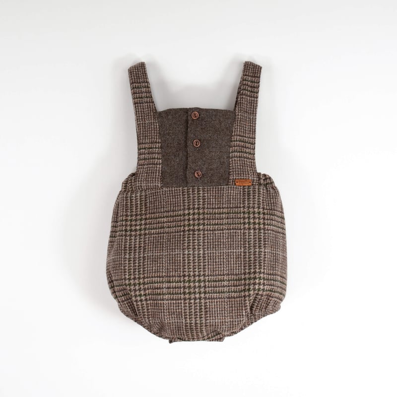 Popelin / Brown plaid woollen romper suit with