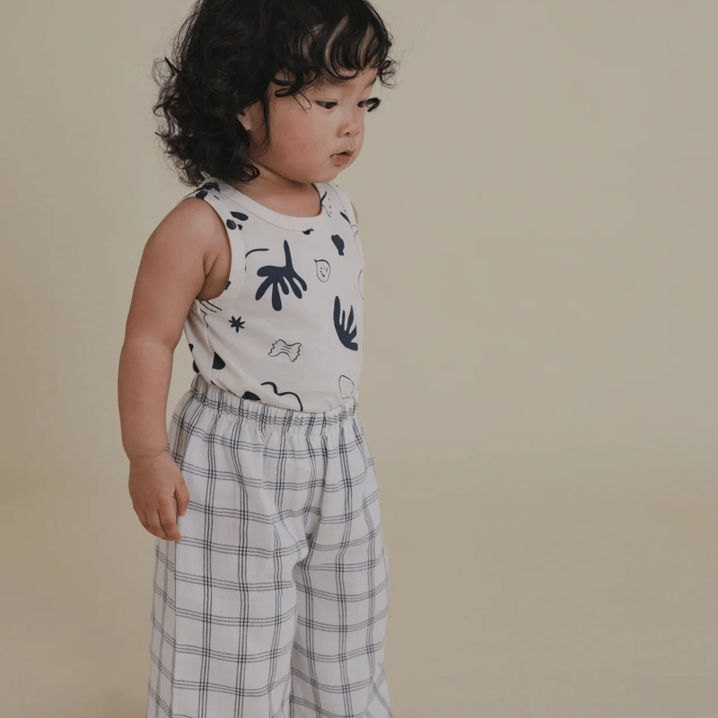 Organic zoo チェックセットアップ organic zoo Grid Check Spaghetti Bodysuit Wheat｜チェック柄