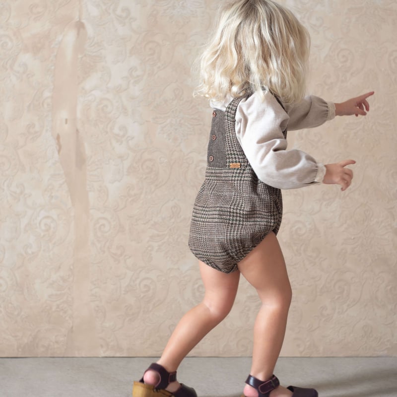 Popelin / Brown plaid woollen romper suit with