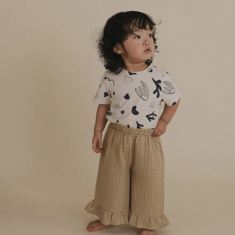organic zoo / Grid Check Frill Culottes Wheat