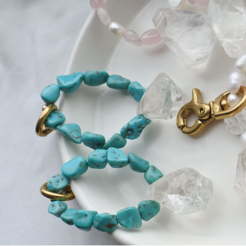 天然石キーホルダー (クリスタル×ターコイズ) | LAROIS
