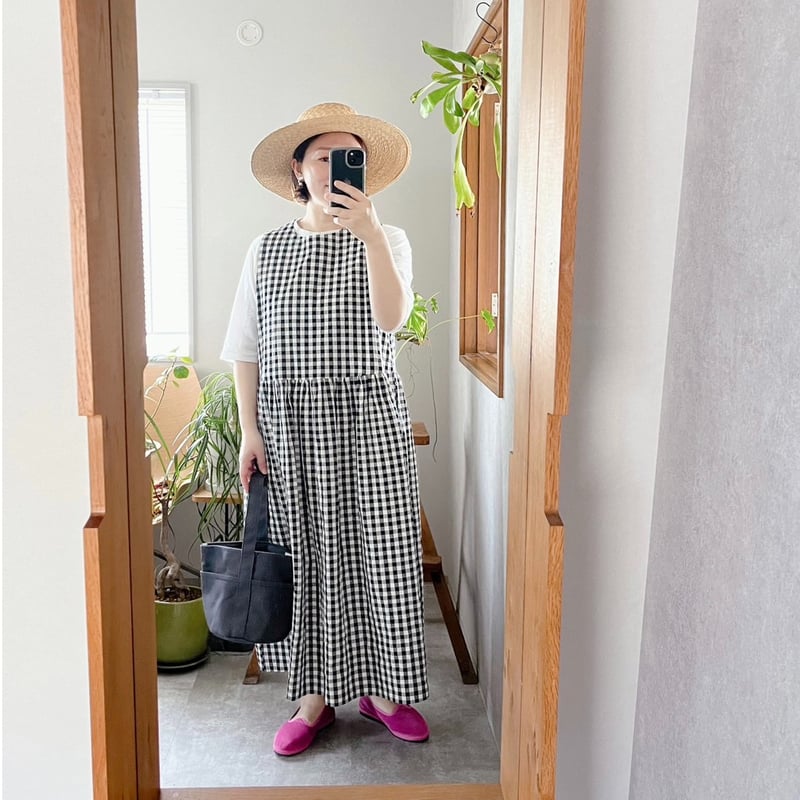 ギンガムチェックノースリーブワンピース | atelier emau