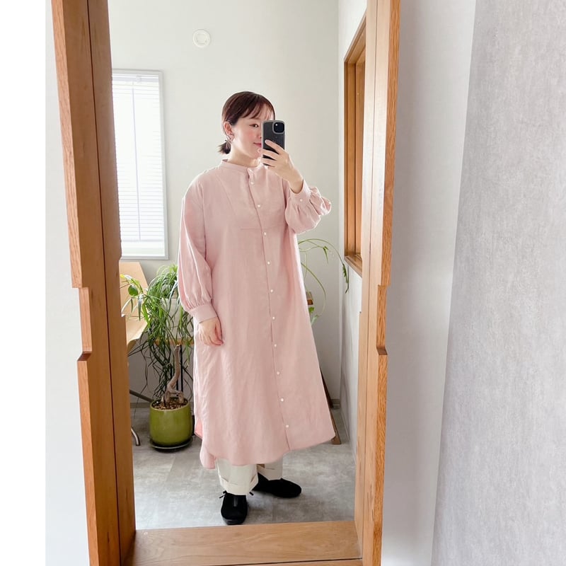 美品 ハバーサック 2,8万円 リネン混 スタンドカラーワンピース A469 美品 ハバーサック 2,8万円 リネン混 スタンドカラーワンピース