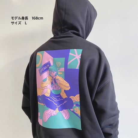 【UNCHAIN】完全受注生産 EAT THE MUSIC ビッグシルエットパーカー（ホワイト）
