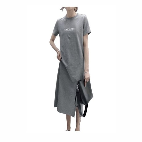 【UNCHAIN】ロゴTシャツワンピース （ブラック/グレー）