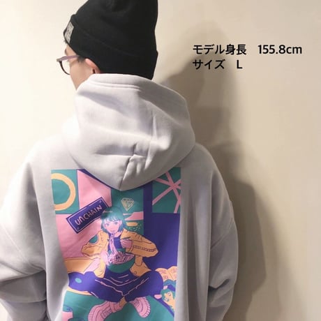 【UNCHAIN】完全受注生産 EAT THE MUSIC ビッグシルエットパーカー（ホワイト）