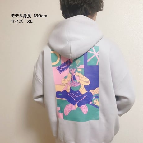 【UNCHAIN】完全受注生産 EAT THE MUSIC ビッグシルエットパーカー（アッシュ）