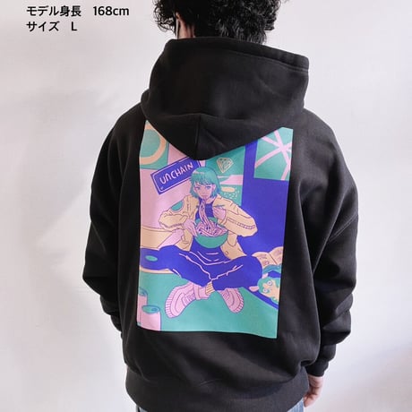 【UNCHAIN】完全受注生産 EAT THE MUSIC ビッグシルエットパーカー（ホワイト）