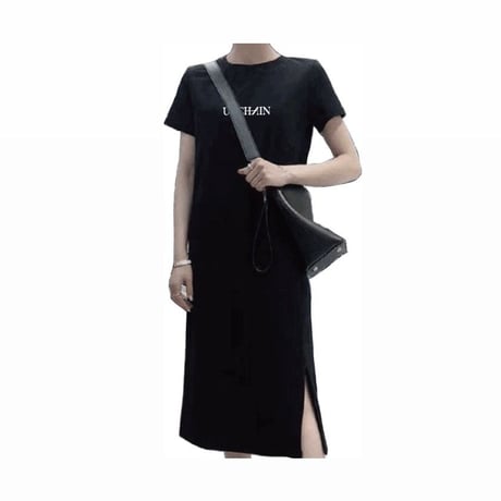 【UNCHAIN】ロゴTシャツワンピース （ブラック/グレー）
