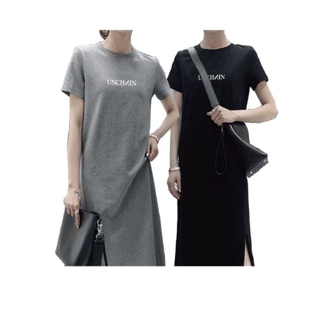 【UNCHAIN】ロゴTシャツワンピース （ブラック/グレー）