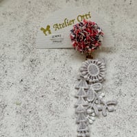 エコたま×レースのタッセル　片耳イヤリング　サーモンピンク