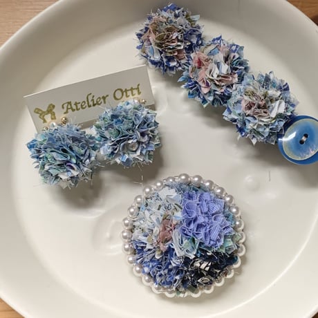 エコたま×コットンパール　2wayピアス/イヤリング　ブルー