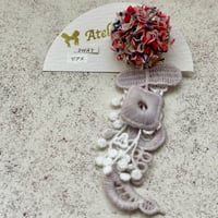 エコたま×レースのタッセル　片耳ピアス　サーモンピンク