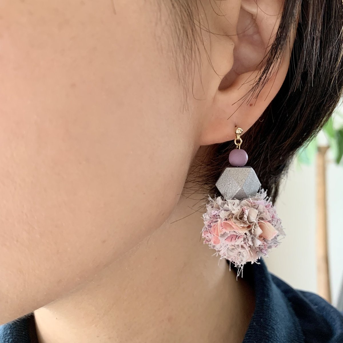 エコたま3連ピアスorイヤリング ピンク×シルバー | Atelier Otti STORE