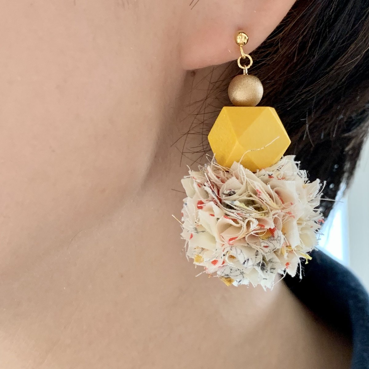 エコたま3連ピアスorイヤリング イエロー×イエロー | Atelier Otti STORE