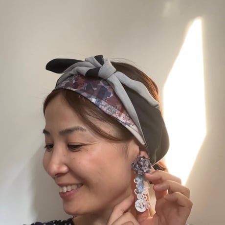ラッピングターバン　ネイビー&アカ