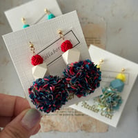 エコたま×水引3連ピアス&イヤリング　赤×ブルーエコたま