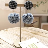 エコたま3wayピアス　グレージュ×グレー千鳥