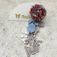 エコたま×レースのタッセル　片耳ピアス　 赤系