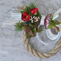 【生花とアーティフィシャルフラワー使用のシンプルしめ縄飾り 】