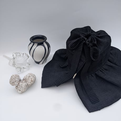 ［sold out］Ribbon Hat Linen mesh　Black
