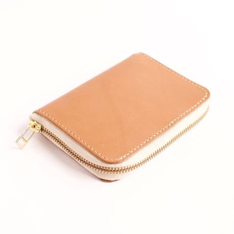 本革　ミニマルなUジップ財布　ヌメ革　ベージュ