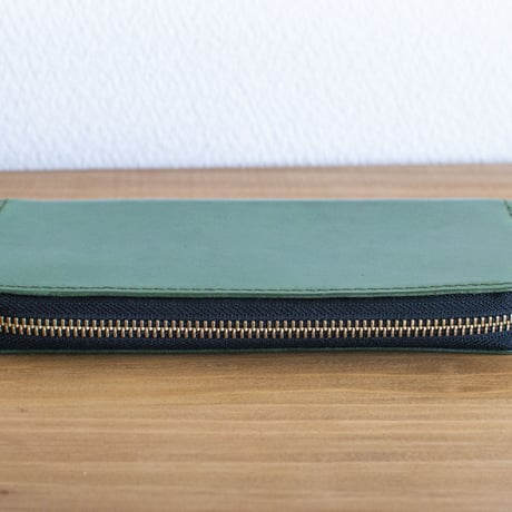 本革　U字ジップ長財布　グリーン