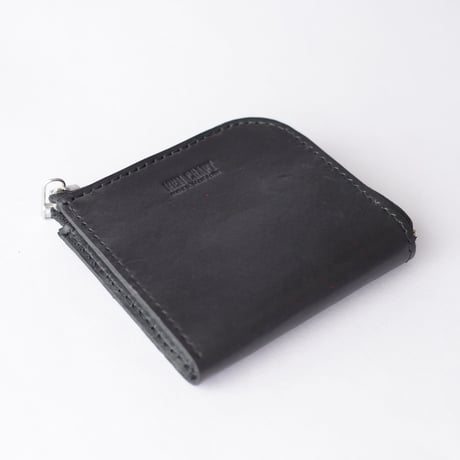 本革　ミニマルなLジップ財布　ブラック