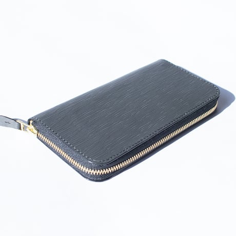 本革　U字ジップ長財布　グレー
