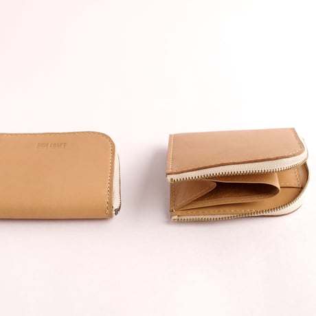 本革　ミニマルなLジップ財布　ヌメ革　ベージュ