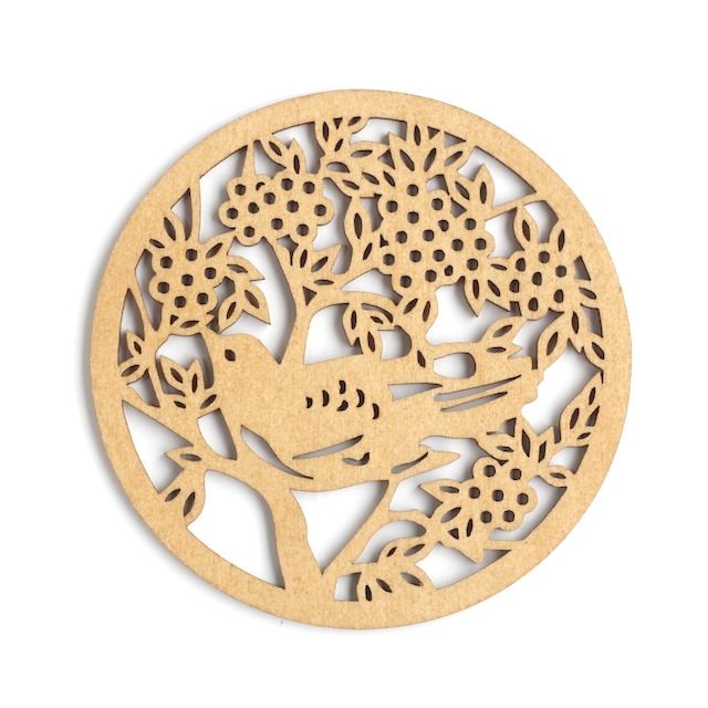 リトアニア製 木製コースター ラウンド 《カンボクと鳥》 O-61 | Nord DECO