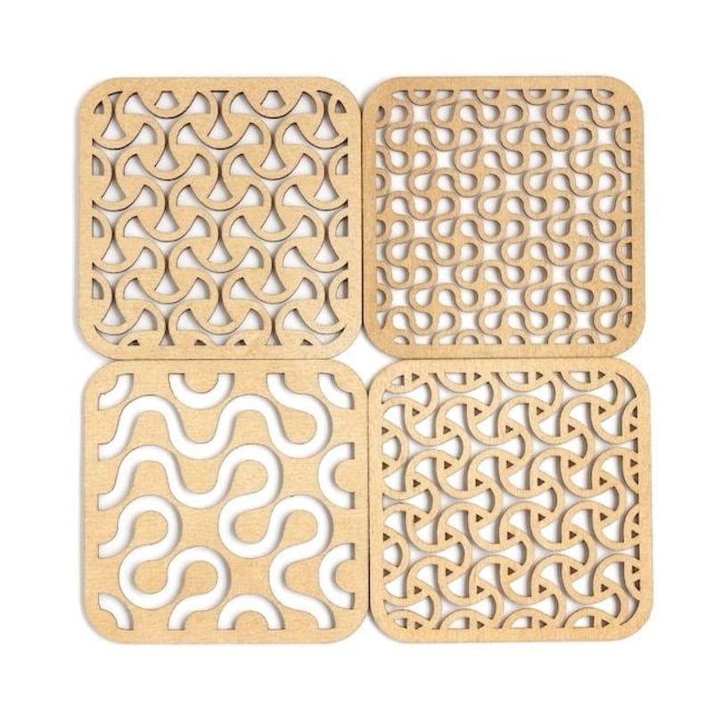 リトアニア製 木製コースター スクエア 《幾何学模様 C》H-66 | Nord DECO