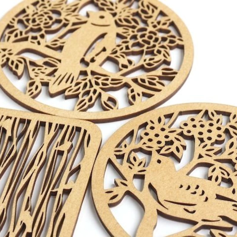 リトアニア製 木製コースター ラウンド 《カンボクと鳥》 O-61 | Nord DECO