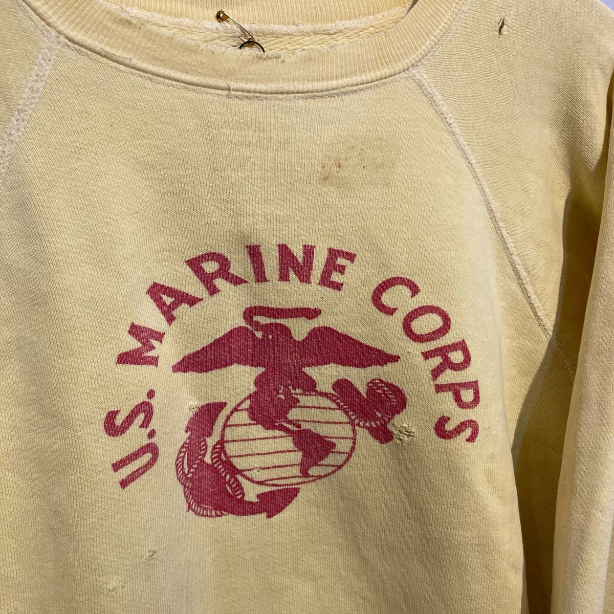 50s CORPS USMC 海軍 スウェット 染み込みプリント イエロー