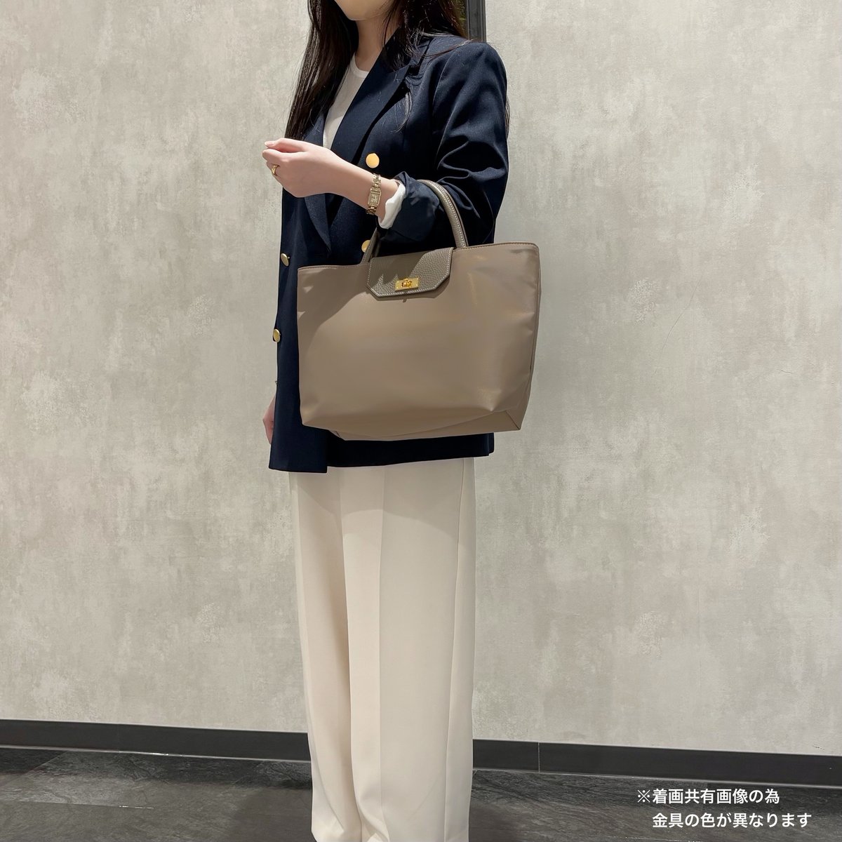 𝑟𝑖𝑐ℎ𝑒𝑠𝑠𝑒トートM 】 グレージュ×シルバー金具 | CHARME 