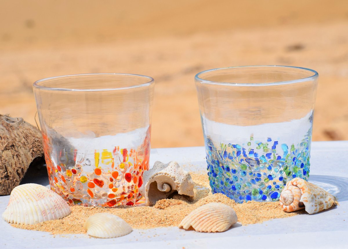 つぶつぶロックグラスセット（青系・オレンジ系） | てぃだ工房 Online